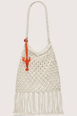 Golden Goose Sac En Macramé Pour Femme En Coton Couleur Beurre Avec Charm Homard En Cuir, Femme