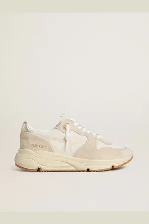 Golden Goose Running Sole Pour Femme En Toile Avec Étoile Et Contrefort En Cuir Lamé Platine, Femme