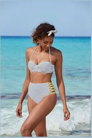 Venice Beach Bas de maillot de bain taille haute look rayé -