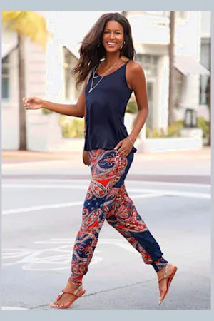 Lascana Pantalon de plage pantalon en tissu léger avec imprimé ethnique -