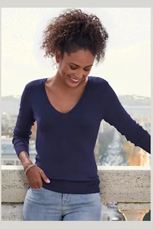 vivance collection Pull à encolure en v col v classique -