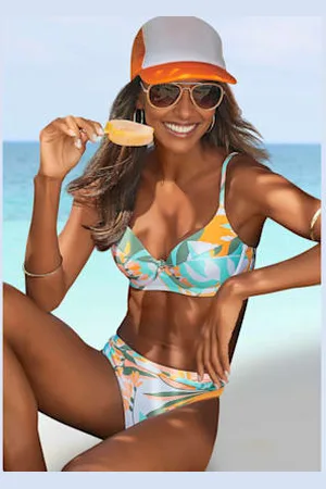 sunseeker Maillot de bain à armatures imprimé feuilles abstrait -