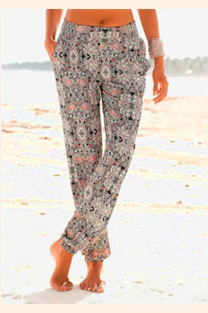 QS by s.Oliver Pantalon de plage pantalon en tissu léger imprimé -