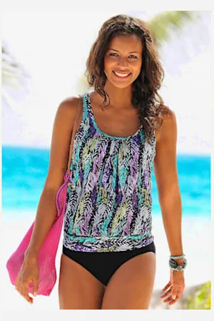 Lascana Tankini ample imprimé plumes tendance -