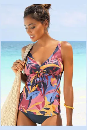 sunseeker Tankini à armatures imprimé feuilles abstrait -