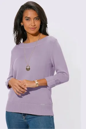 COLLECTION L. Pull femme manches 3/4 revers boutonnés -