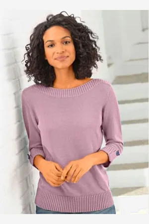 COLLECTION L. Pull femme manches 3/4 revers boutonnés -