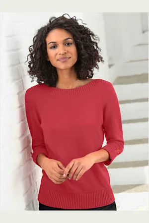 COLLECTION L. Pull femme manches 3/4 revers boutonnés -
