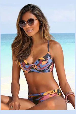sunseeker Maillot de bain à armatures imprimé feuilles abstrait -