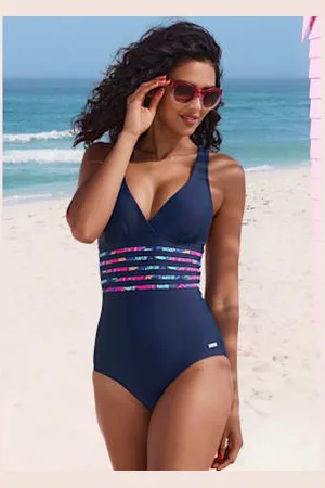 Lascana Maillot de bain uni avec empiècements imprimés tendance -