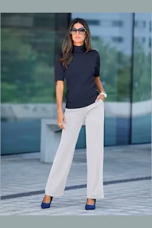CRÉATION L Pull femme coupe classique col roulé manches courtes -