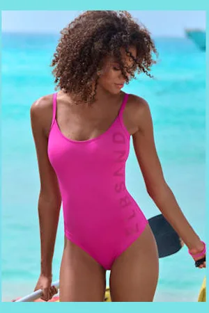 ELBSAND Maillot de bain marque inscrite ton sur ton -