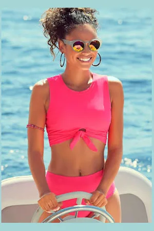 Venice Beach Bas de maillot de bain taille haute coloris unis tendance -