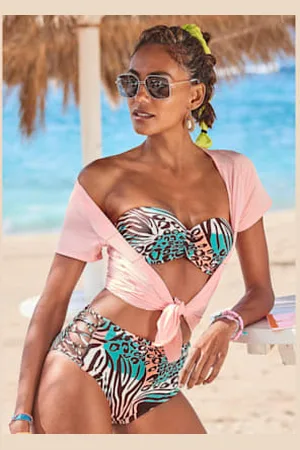 Venice Beach Haut de bikini bandeau à armatures imprimé, effet de couleur différent pour chaque pièce -