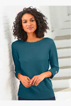 COLLECTION L. Pull femme manches 3/4 revers boutonnés -