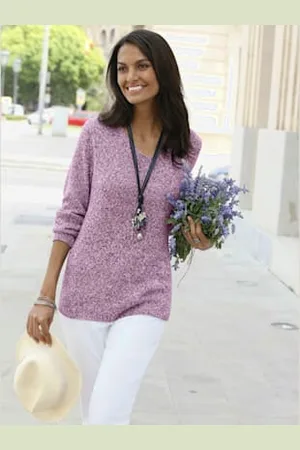 COLLECTION L. Pull femme à col en v et manches longues -
