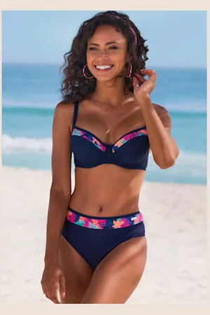 Lascana Haut de maillot de bain à armatures uni avec empiècements imprimés tendance -