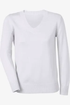 COLLECTION L. Pull femme coupe classique col en v finitions côtelées -