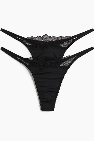 H&M Lot de 2 strings Tanga en microfibre et dentelle