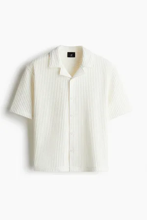 H&M Chemise gaufrée Loose Fit avec col cubain