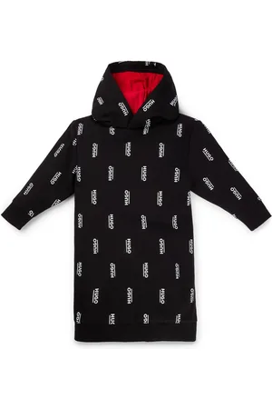 HUGO BOSS Robe sweat à capuche en polaire pour enfant, à logos imprimés verticaux