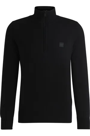HUGO BOSS Pull en coton et cachemire avec encolure zippée et patch logoté