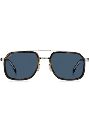 HUGO BOSS Lunettes de soleil effet superposé en acier et acétate Havana