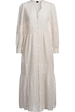 HUGO BOSS Robe plissée en coton avec broderie anglaise