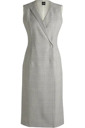 HUGO BOSS Robe portefeuille en crêpe de laine vierge à carreaux