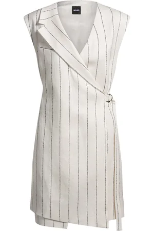 HUGO BOSS Robe portefeuille en lin mélangé à rayures tennis