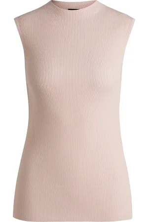 HUGO BOSS Haut sans manches en tissu côtelé à col montant