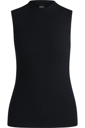 HUGO BOSS Haut sans manches en tissu côtelé à col montant