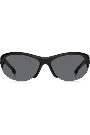 HUGO BOSS Lunettes de soleil noires style masque avec garnitures en métal argenté
