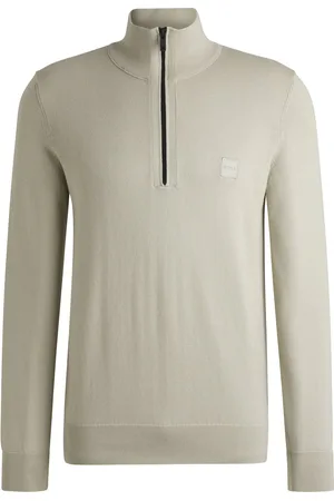 HUGO BOSS Pull en coton et cachemire avec encolure zippée et patch logoté