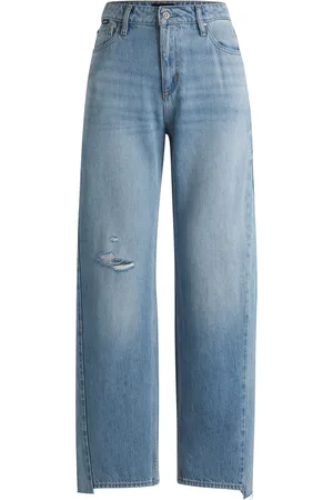 HUGO BOSS Jean large en denim bleu avec ourlet décalé