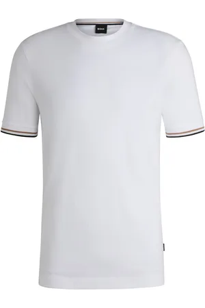 HUGO BOSS T-shirt en jersey de coton avec bas de manches à rayures emblématiques