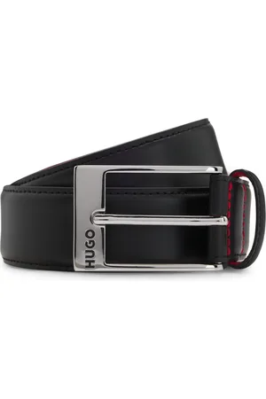 HUGO BOSS Ceinture en cuir verni avec doublure rouge