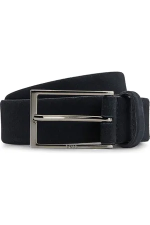 HUGO BOSS Ceinture en cuir suédé avec logo et boucle couleur acier