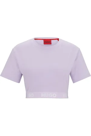 HUGO BOSS T-shirt en coton mélangé à col rond et taille logotée