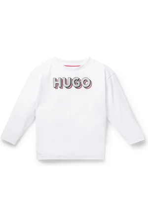 HUGO BOSS T-shirt à manches longues en coton pour enfant, avec logo à effet brillant