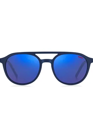 HUGO BOSS Lunettes de soleil en acétate marine avec verres bleus et branches à motif