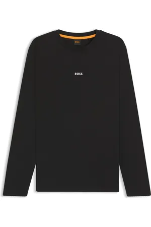 HUGO BOSS T-shirt en coton stretch à manches longues et logo imprimé