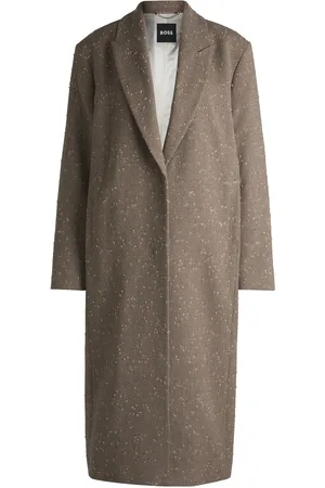 HUGO BOSS Manteau en tweed de laine mélangée à chevrons et fermeture invisible