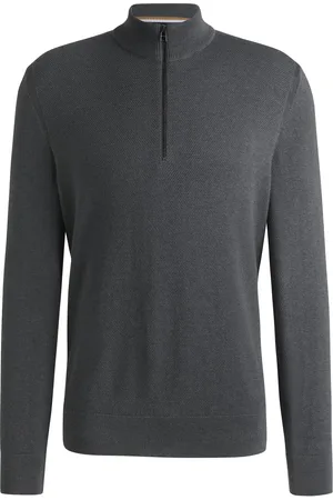 HUGO BOSS Pull en maille de coton structuré avec fermeture éclair courte