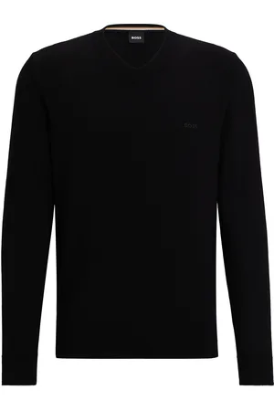 HUGO BOSS Pull à col V en pur coton avec logo brodé