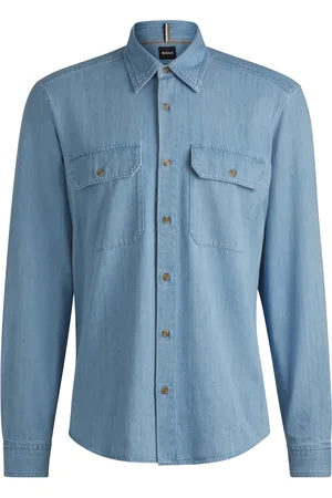 HUGO BOSS Chemise Regular en denim de coton bleu