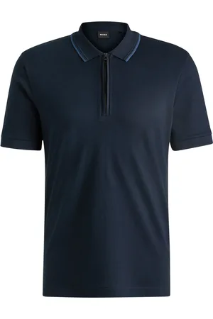 HUGO BOSS Polo en coton structuré avec patte zippée
