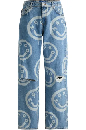 HUGO BOSS Jean Baggy effet usé à logos Happy