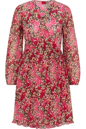 HUGO BOSS Robe cache-cœur plissée avec imprimé à fleurs et poignets élastiques
