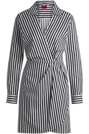 HUGO BOSS Robe courte portefeuille en coton à rayures